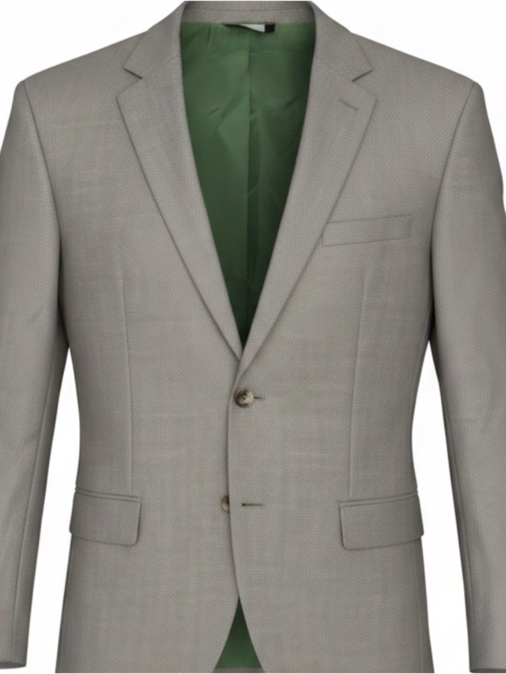 Boss Light Gray Two-Button Suit Jacket with Green Lining